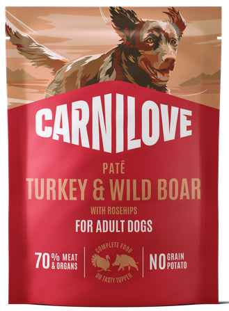 CARNILOVE POUCH PATE ADULT TURKEY & WILD BOAR WITH ROSEHIPS 300GR