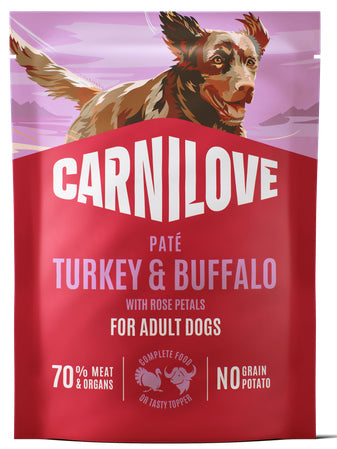 CARNILOVE POUCH PATE ADULT TURKEY & BUFFALO WITH ROSE PETALS