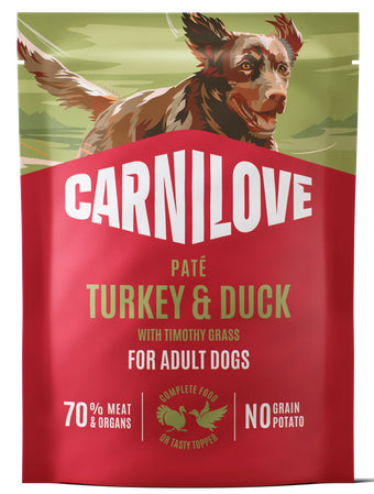 CARNILOVE POUCH PATE ADULT TURKEY & DUCK WITH TIMOTHY GRASS 300G