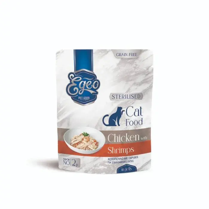 EGEO CAT STERILIZED ΚΟΤΟΠΟΥΛΟ ΜΕ ΓΑΡΙΔΕΣ ΣΕ ΖΕΛΕ POUCH 85G