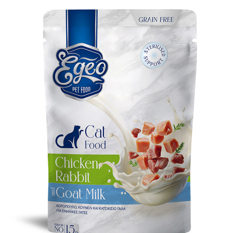 EGEO ADULT CAT ΜΕ ΚΟΤΟΠΟΥΛΟ & ΚΟΥΝΕΛΙ & ΚΑΤΣΙΚΙΣΙΟ ΓΑΛΑ POUCH 85G