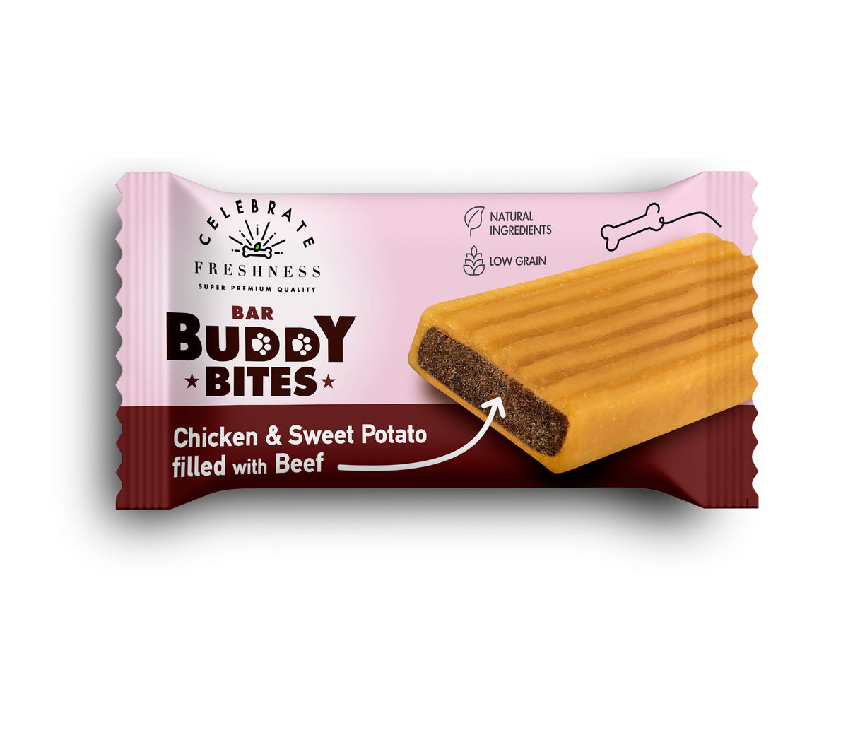CELEBRATE BAR BUDDY BITES CHICKEN & SWEET POTATO FILLED WITH BEEF 25-30G