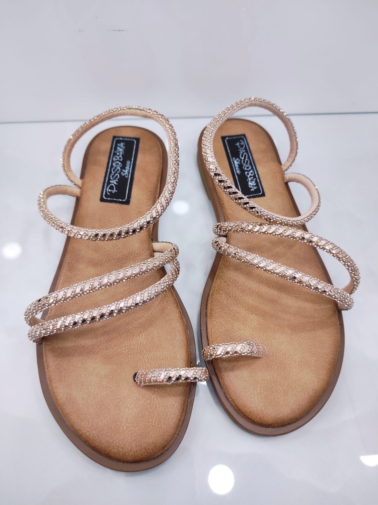 Flat Sandal με Strass Champagne