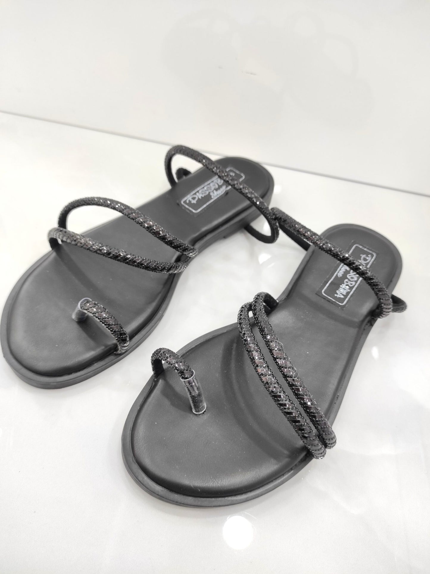 Flat Sandal με Strass Black