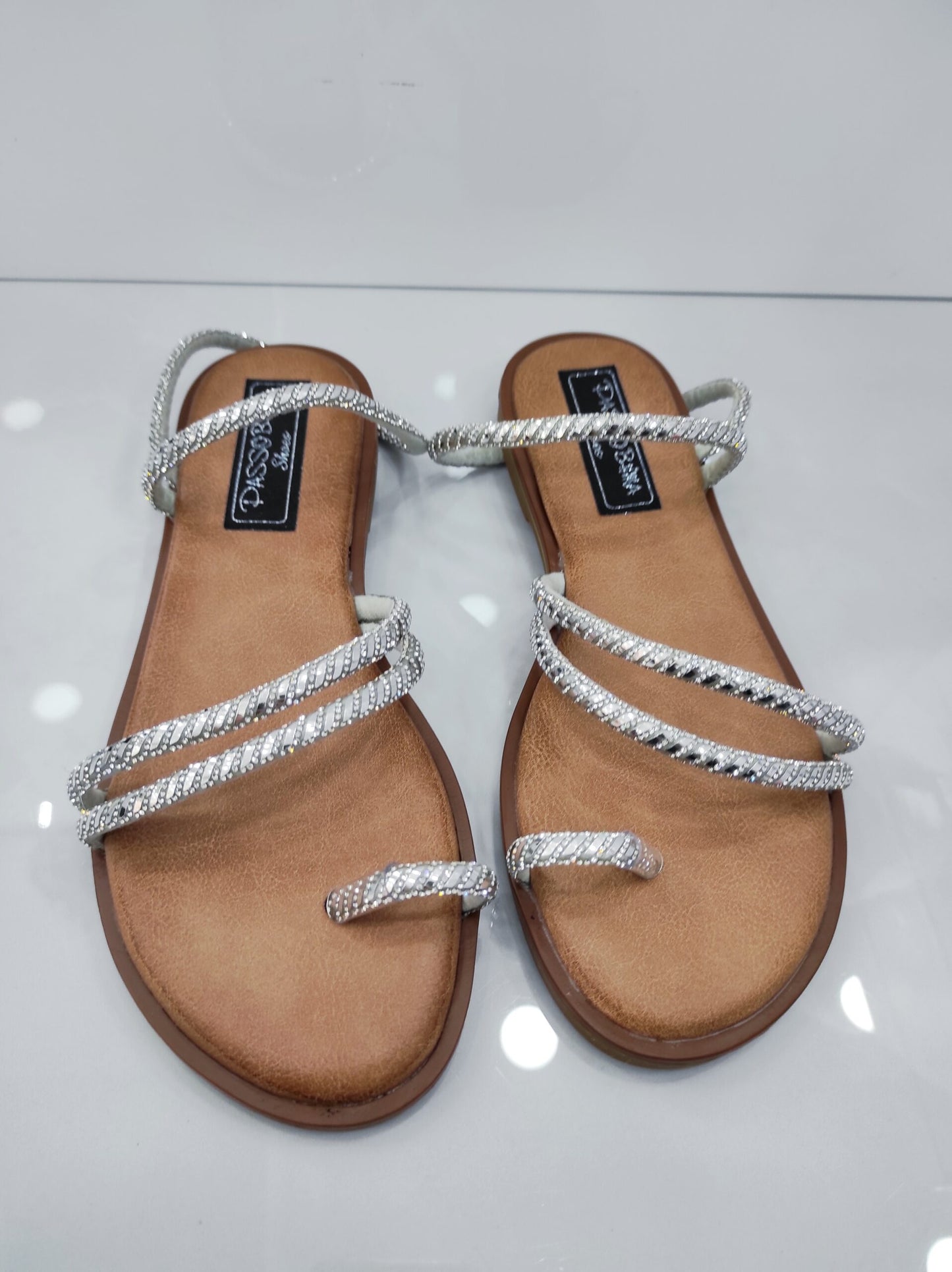 Flat Sandal με Strass Silver