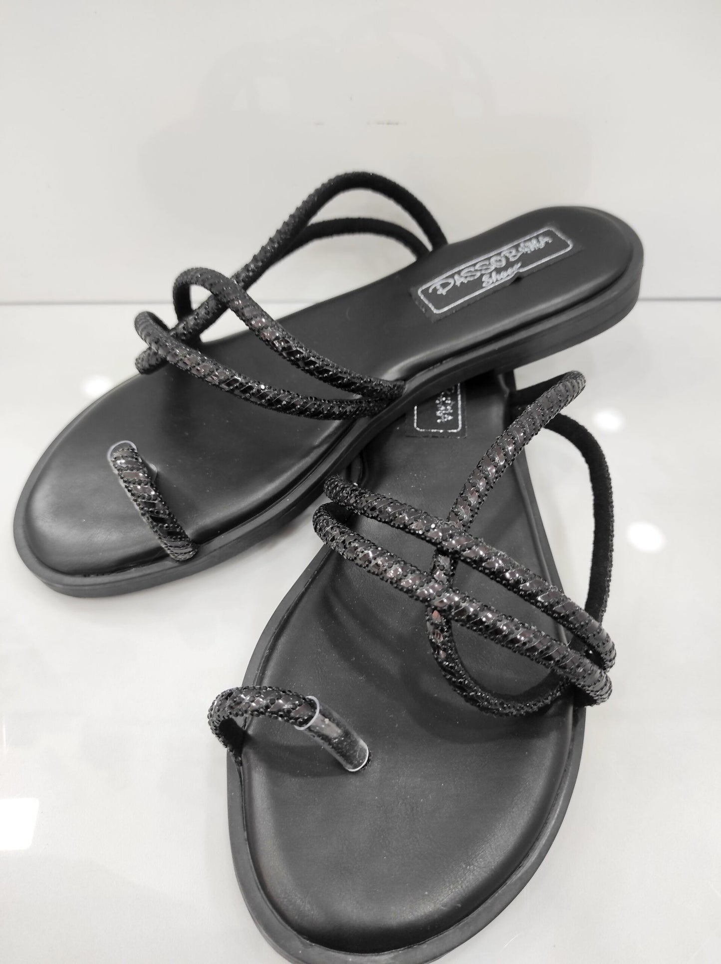 Flat Sandal με Strass Black