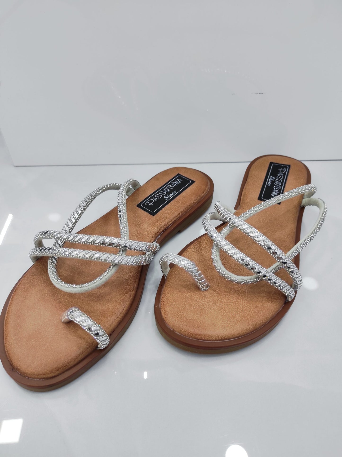 Flat Sandal με Strass Silver