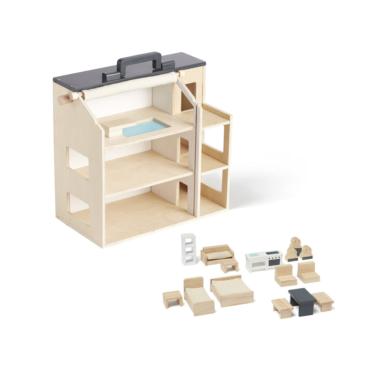 KIDS CONCEPT. Ξύλινο κουκλόσπιτο με φιγούρες και έπιπλα (φυσικό)