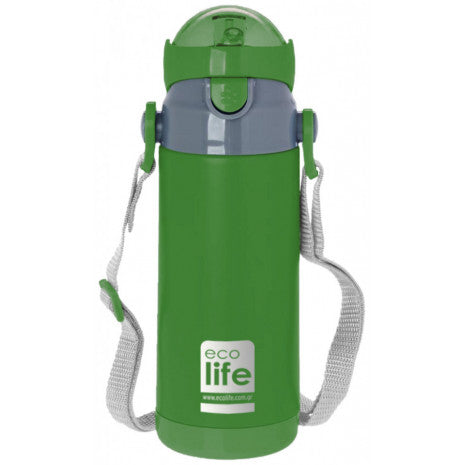 EcoLife Θερμός από ανοξείδωτο ατσάλι με λουράκι 400ml Πράσινο 33-BO-2994