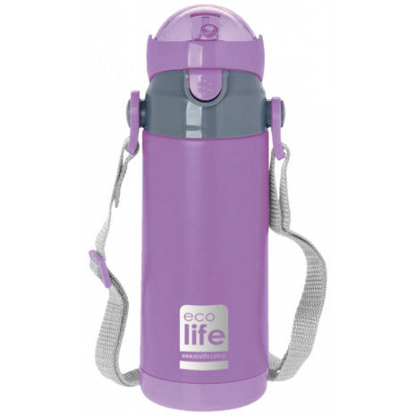 EcoLife Θερμός από ανοξείδωτο ατσάλι με λουράκι 400ml  Λιλά  33-BO-2995