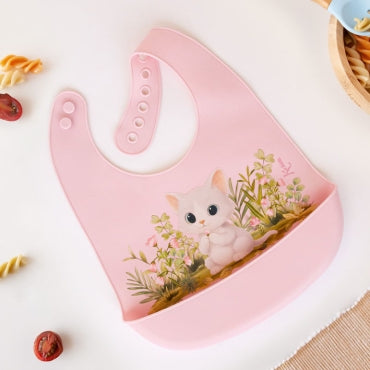 Kiokids Σαλιάρα Σιλικόνης με τσέπη Γατάκι ροζ 6652
