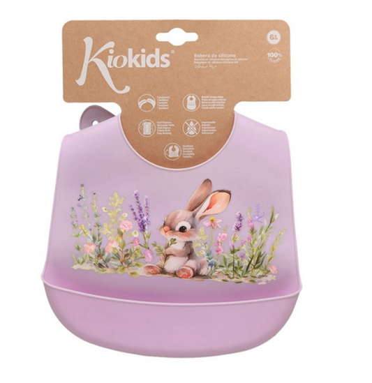 Kiokids Σαλιάρα Σιλικόνης με τσέπη Lavender Bunny 5375