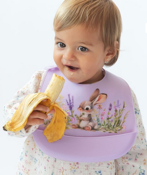 Kiokids Σαλιάρα Σιλικόνης με τσέπη Lavender Bunny 5375