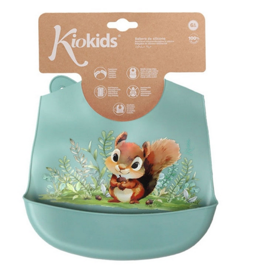 Kiokids Σαλιάρα Σιλικόνης με τσέπη Σκιουράκι 6346