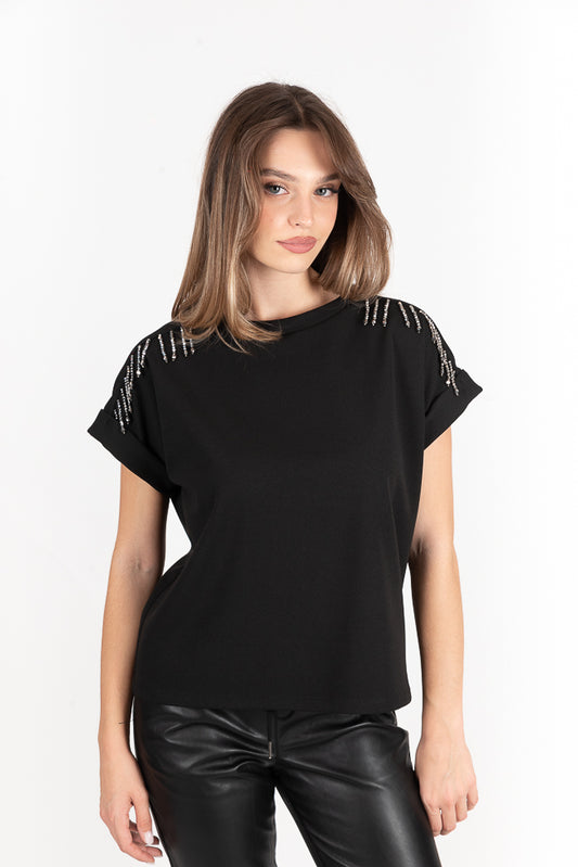 Μπλούζα μαύρη κρυσταλλάκια - S