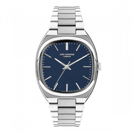 Ανδρικό ρολόι Lee Cooper LC07938.390 με ασημί μπρασελέ και μπλε καντράν