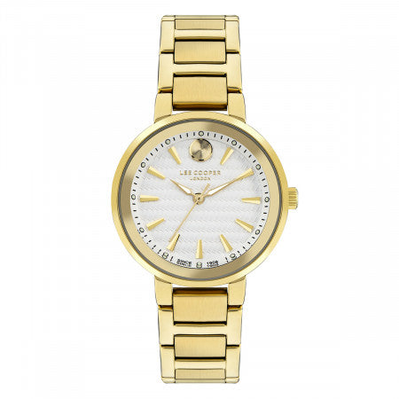 Γυναικείο ρολόι Lee Cooper LC07972.130 με χρυσό μπρασελέ και ασημί καντράν