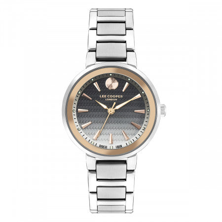 Γυναικείο ρολόι Lee Cooper LC07972.530 με ασημί μπρασελέ και ανθρακί καντράν