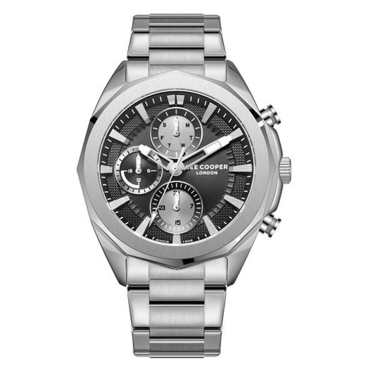 Ανδρικό ρολόι Lee Cooper LC08005.350 με ασημί μπρασελέ και μαύρο καντράν