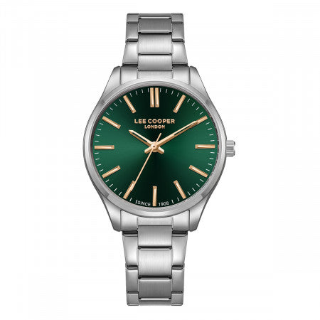 Γυναικείο ρολόι Lee Cooper LC08011.370 με ασημί μπρασελέ και πράσινο καντράν