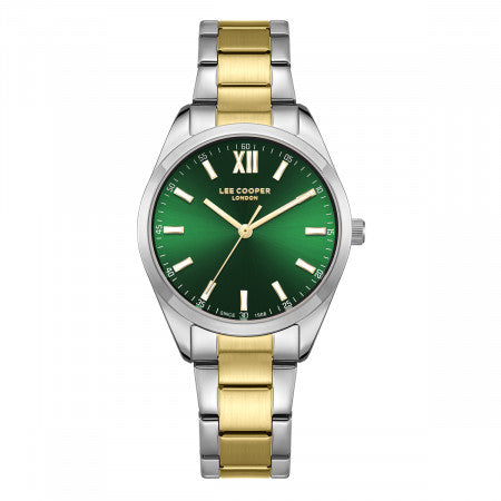Γυναικείο ρολόι Lee Cooper LC08014.270 με δίχρωμο μπρασελέ και πράσινο καντράν