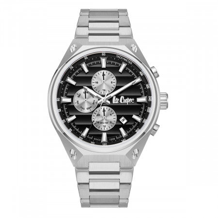 Ανδρικό ρολόι Lee Cooper LC08026.350 με ασημί μπρασελέ και μαύρο καντράν