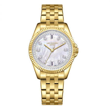 Γυναικείο ρολόι Lee Cooper LC08033.120 με χρυσό μπρασελέ και λευκό φίλντισι καντράν