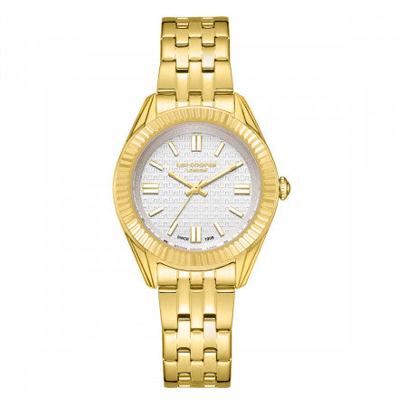 Γυναικείο ρολόι Lee Cooper LC08038.130 με χρυσό μπρασελέ και λευκό καντράν