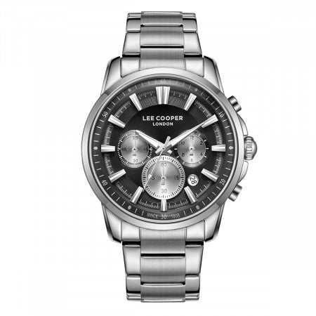 Ανδρικό ρολόι Lee Cooper LC08068.350 με ασημί μπρασελέ και μαύρο καντράν