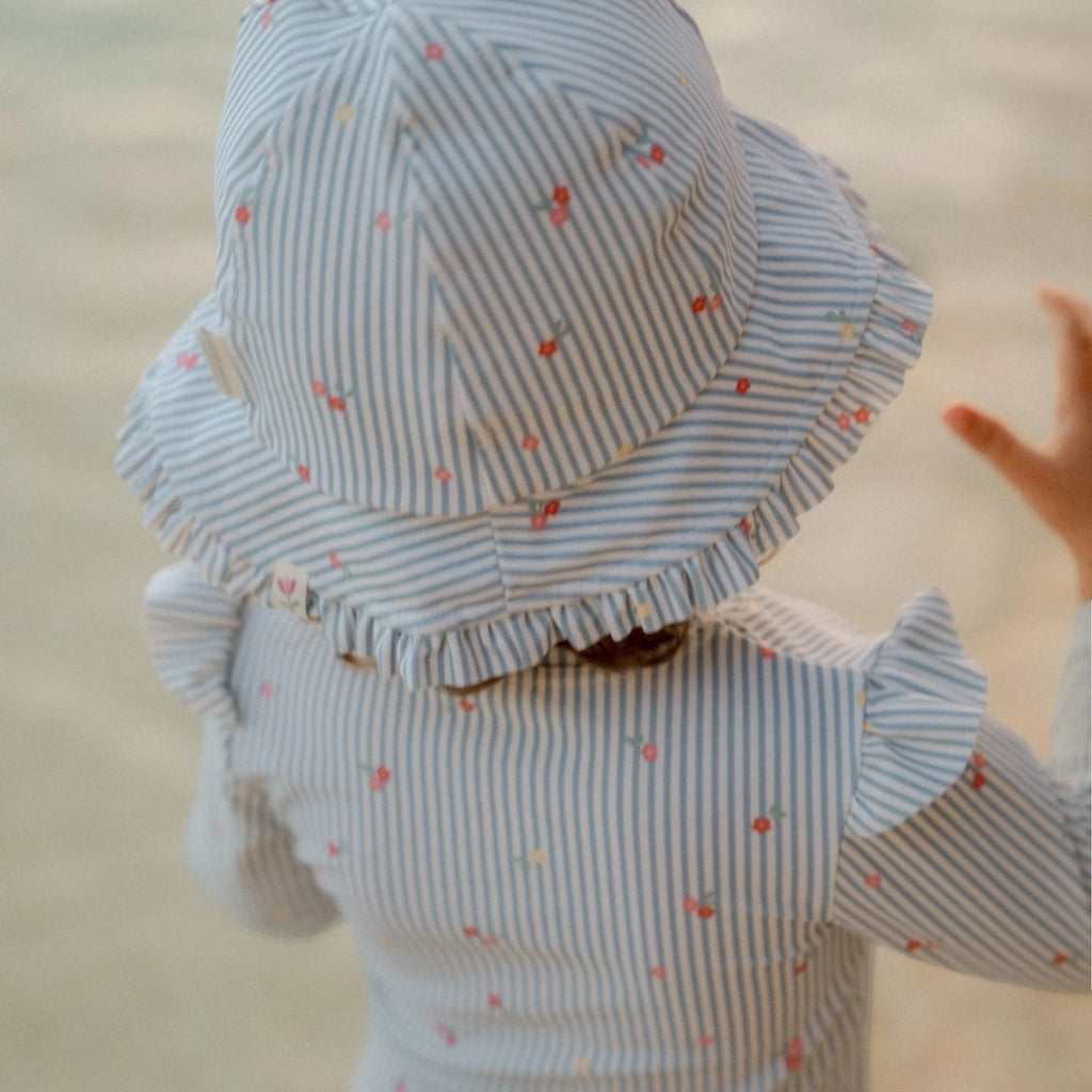 LITTLE DUTCH. Παιδικό καπέλο ήλιου διπλής όψης Sunny Flowers Blue - Νο 1 (41-45)