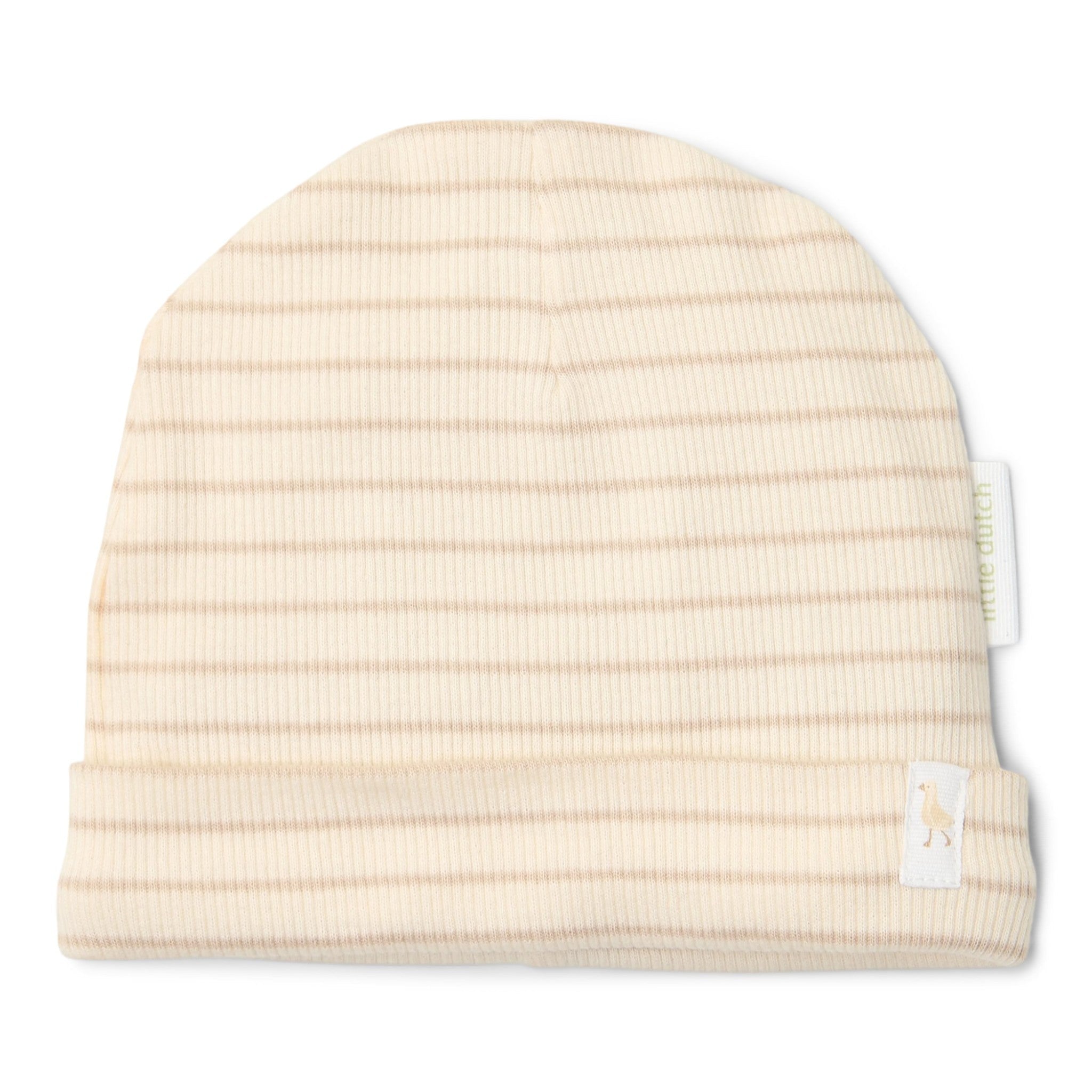 LITTLE DUTCH. Σκουφάκι Soft Beige Stripe - Νο 2 (3-6 μηνών)