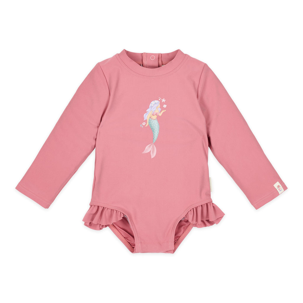 LITTLE DUTCH. Ολόσωμο μακρυμάνικο μαγιό με βολάν Dreamy Pink - Νο 98/104
