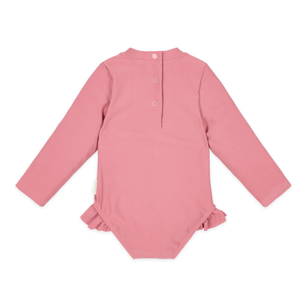 LITTLE DUTCH. Ολόσωμο μακρυμάνικο μαγιό με βολάν Dreamy Pink - Νο 98/104