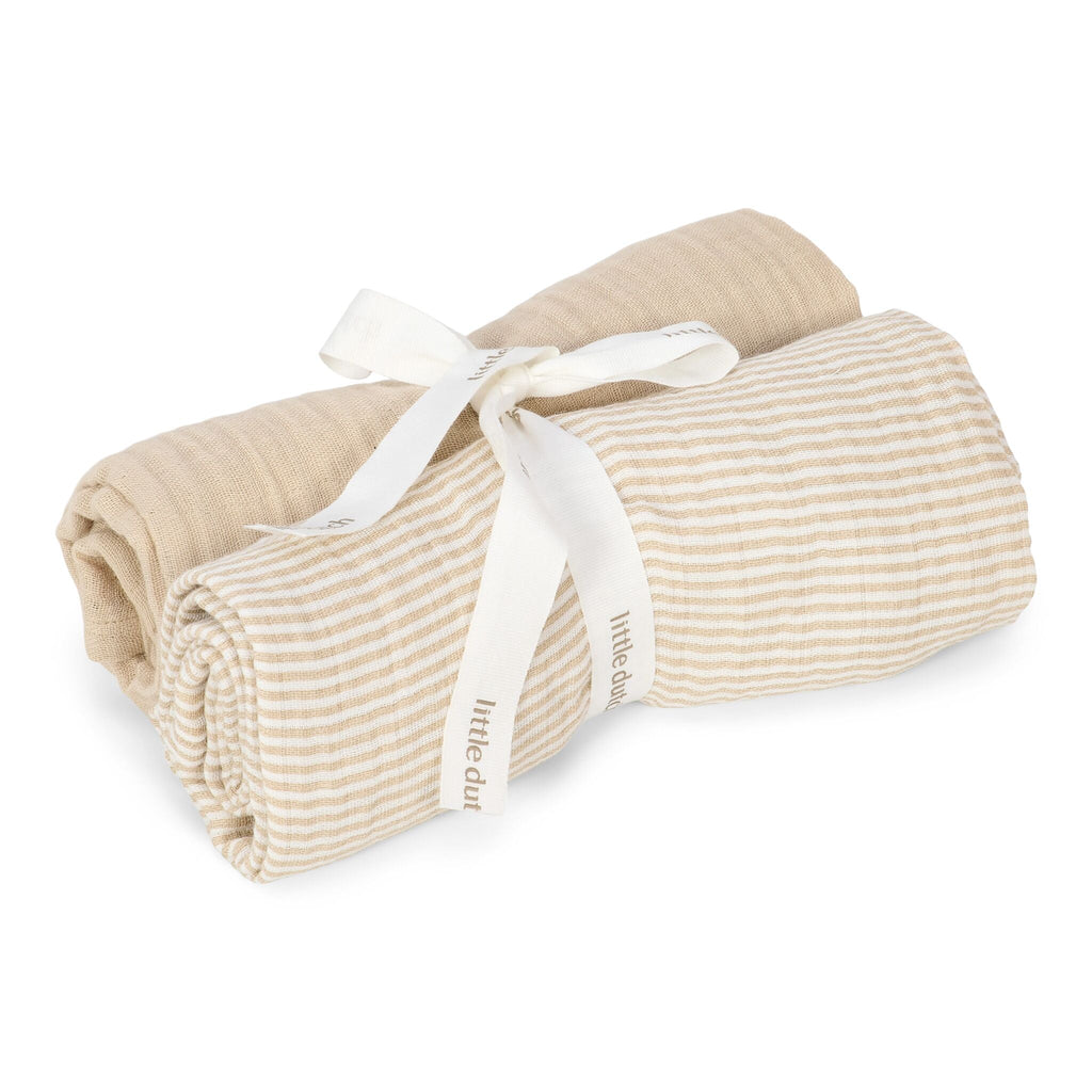 LITTLE DUTCH. Σετ 2 πανάκια αγκαλιάς από μουσελίνα Pure Soft Beige 70x70