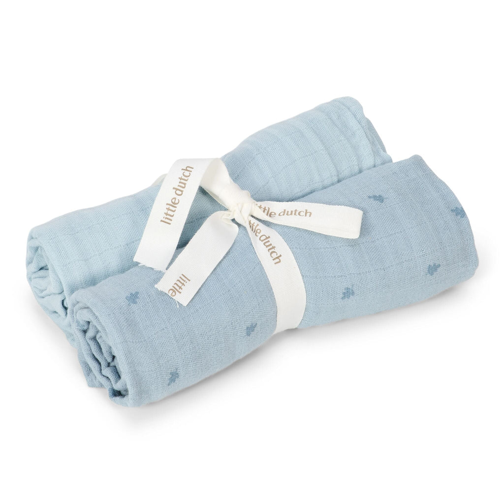 LITTLE DUTCH. Σετ 2 πανάκια αγκαλιάς από μουσελίνα Pure Denim Blue 70x70