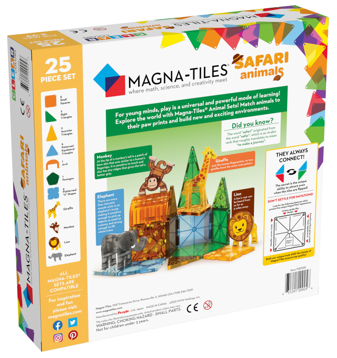Magna Tiles Μαγνητικό Παιχνίδι 25 κομματιών Safari 20925