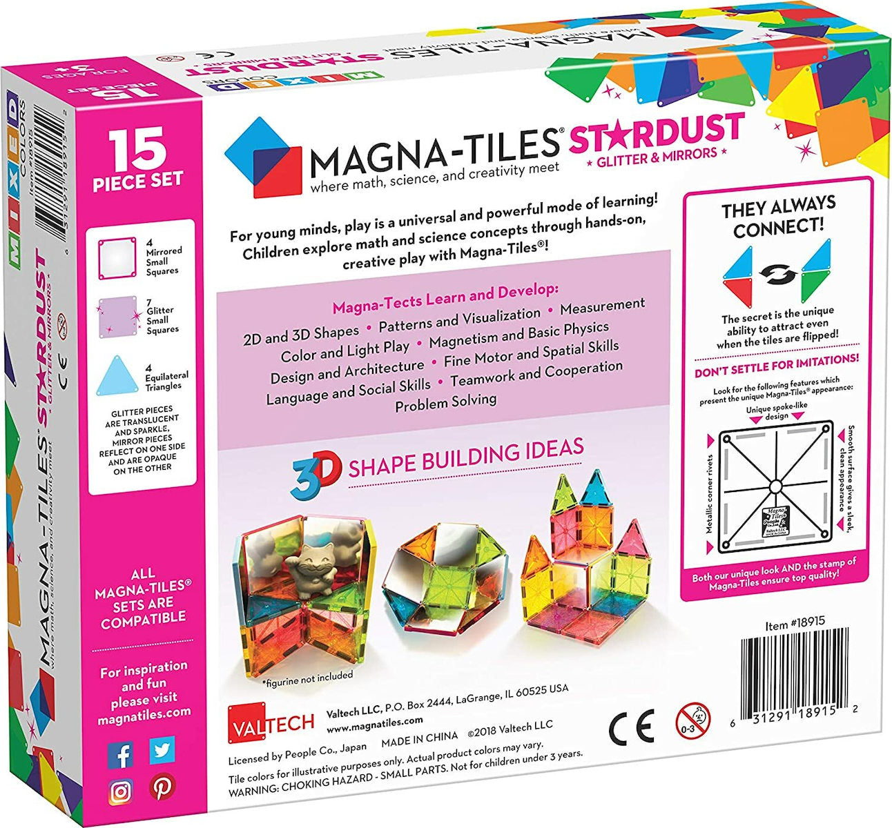 Magna Tiles Μαγνητικό Παιχνίδι  Stardust 15 Κομμάτια 18915