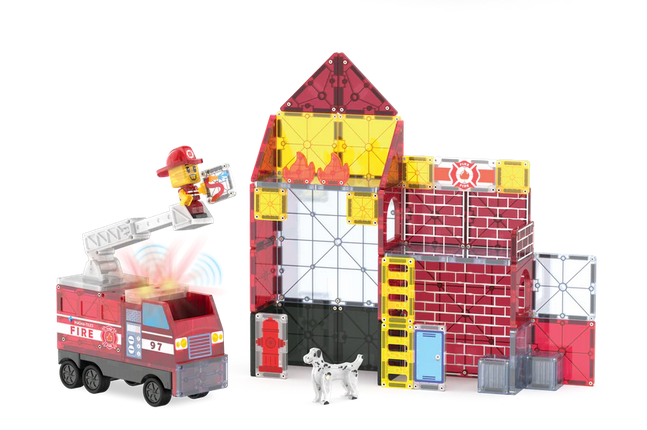 MAGNA-TILES Fire Station 50 Τεμάχια – Μαγνητικά Πλακίδια STEM με Πυροσβεστικό Σταθμό 252050FS