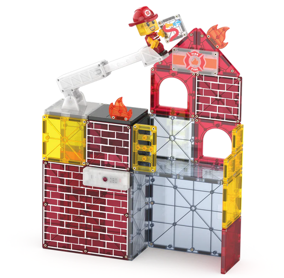 MAGNA-TILES Fire Station 50 Τεμάχια – Μαγνητικά Πλακίδια STEM με Πυροσβεστικό Σταθμό 252050FS