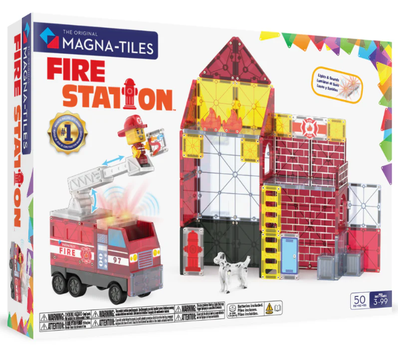 MAGNA-TILES Fire Station 50 Τεμάχια – Μαγνητικά Πλακίδια STEM με Πυροσβεστικό Σταθμό 252050FS