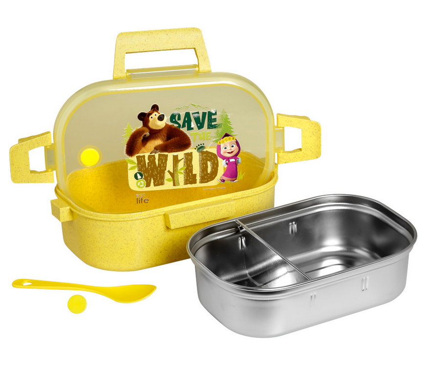 Ecolife Φαγητοδοχείο 900ml  με χώρισμα 'Masha - Save The Wild' 33-BO-9000