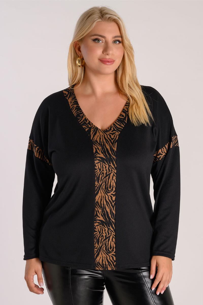 Μπλούζα μαύρη με ταμπά λεπτομέρειες - 3