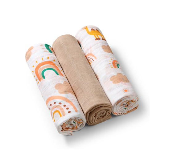 BabyOno Βαμβακερές πάνες αγκαλιάς - μουσελίνες 70x70 cm Rainbow (Σετ 3 τμχ) BN348/08