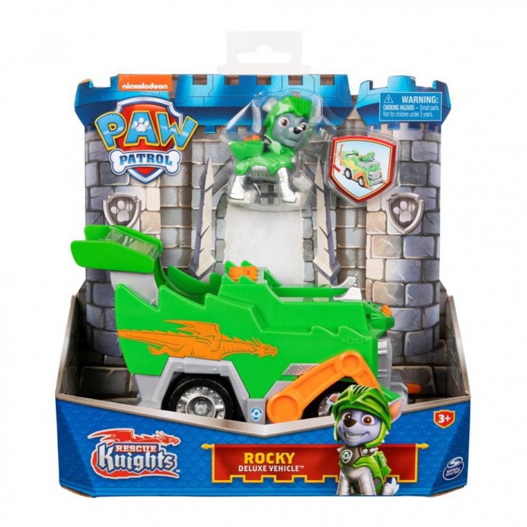 Paw Patrol Rescue Knights Deluxe Όχημα και Κουταβάκι Rocky
