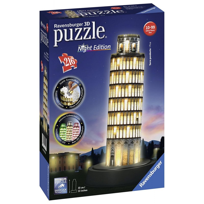 Ravensburger Παζλ 3D 216Τεμάχια Πύργος Της Πίζας Νυχτερινή Έκδοση 12515