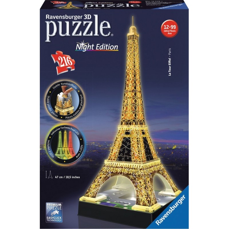 Ravensburger Παζλ 3D 216Τμχ Ο Πύργος Του Άϊφελ Νυχτερινή Έκδοση 12579