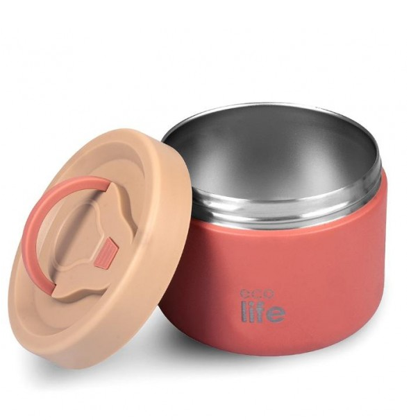 Ecolife Στρογγυλό Θερμός Φαγητού  Ροζ κοραλί 650ml  33-BO-9062