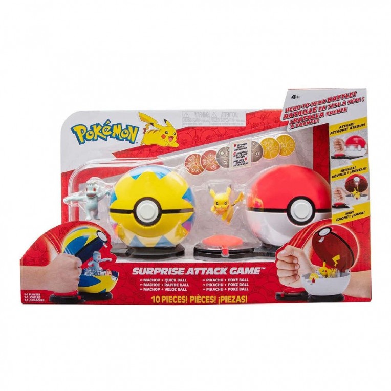 Pokemon Surprise Attack Poke Ball Σετ Παιχνιδιού με 2 Φιγούρες Pikachu & Machop (JW002474-B/PKW2721)
