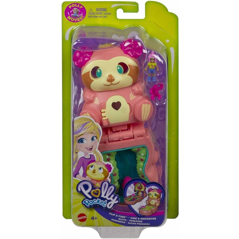 Polly Pocket Mini Σετάκια Flip And Reveal Tropical Sloth Βραδύποδας GTM56
