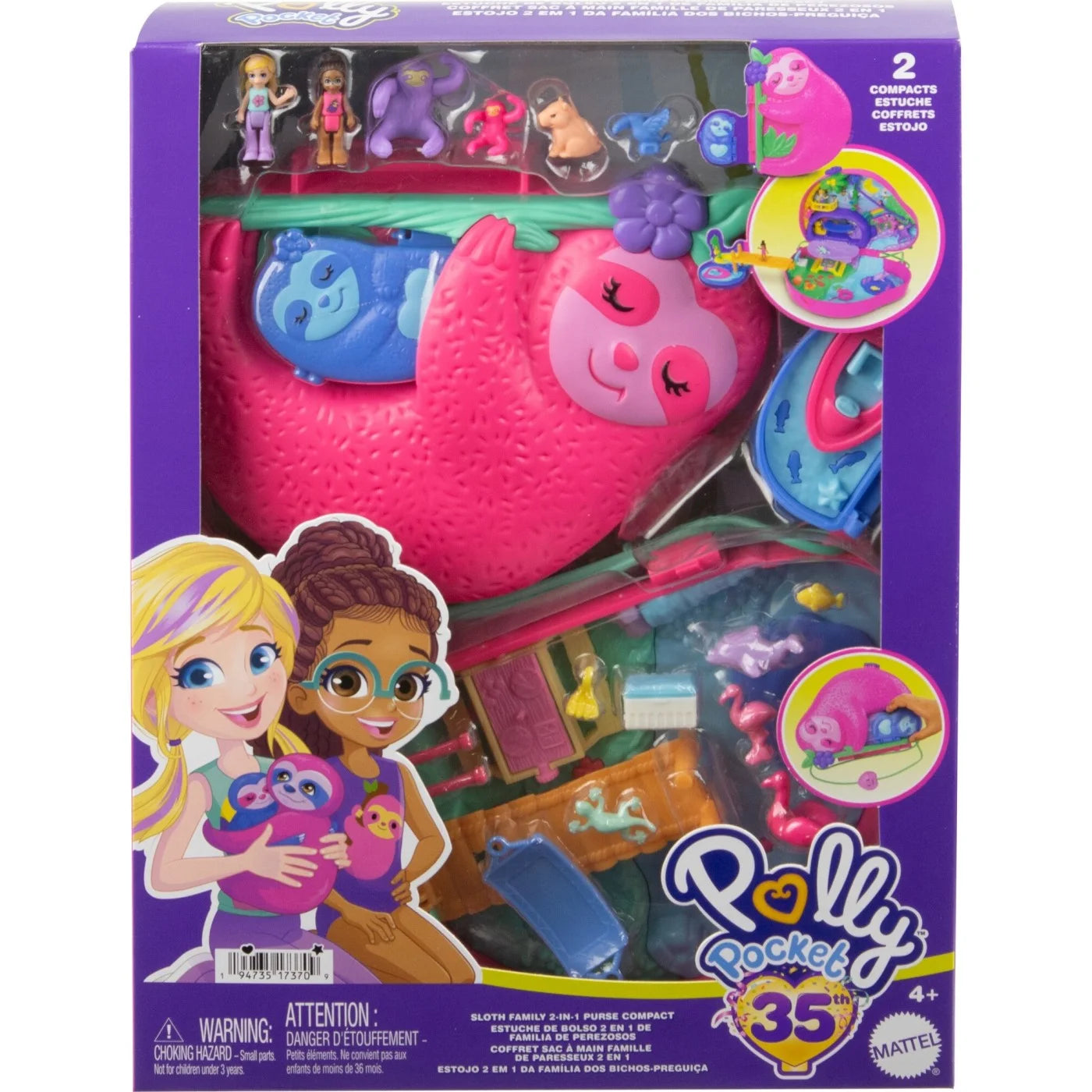 Mattel Polly Pocket Sloth Family 2-se-1 tsantakiCompact HRD40